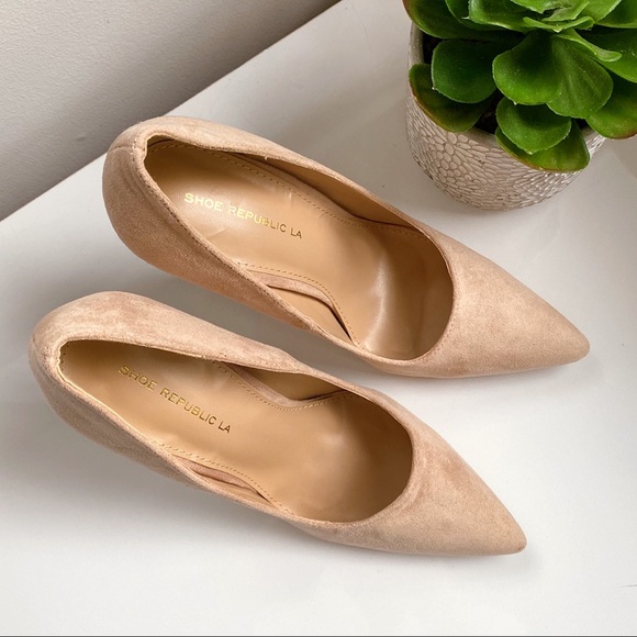 👡 TAN FAUX SUEDE POINTED TOE CLASSIC HIGH HEELS! - Picture 10 of 12